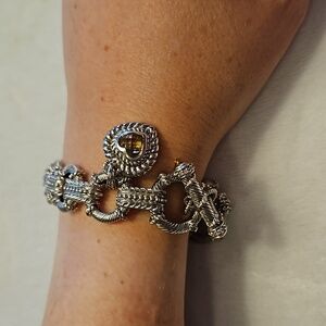 Judith Ripka silver link bracelet with removable citrine heart shaped charm